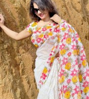 Halfsilk Screen Print Saree With Blouse